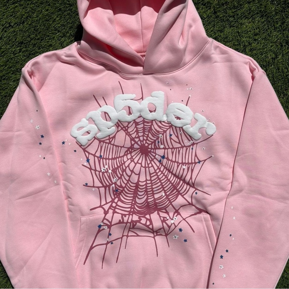 Pink Hoodie with Spider Web Design